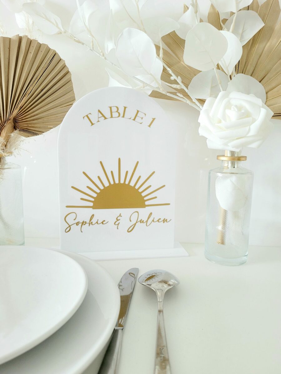 Numéro de table blanc mariage personnalisé