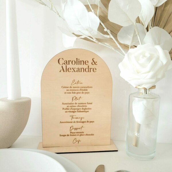 Menu Table Bois Arche Coeur Script