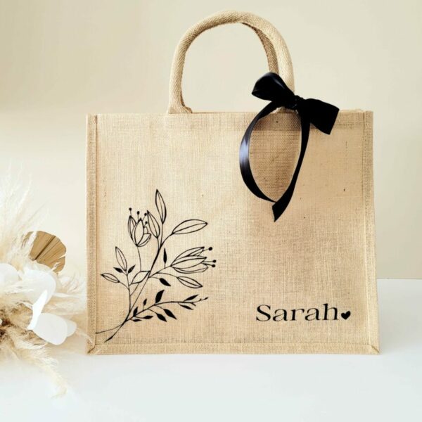 Sac Jute Modèle Prénom Fleurs