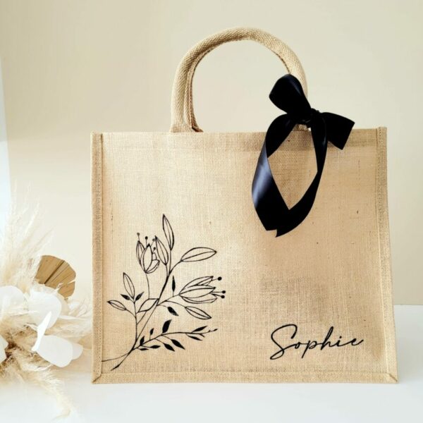 Sac Jute Modèle Prénom Fleurs 2