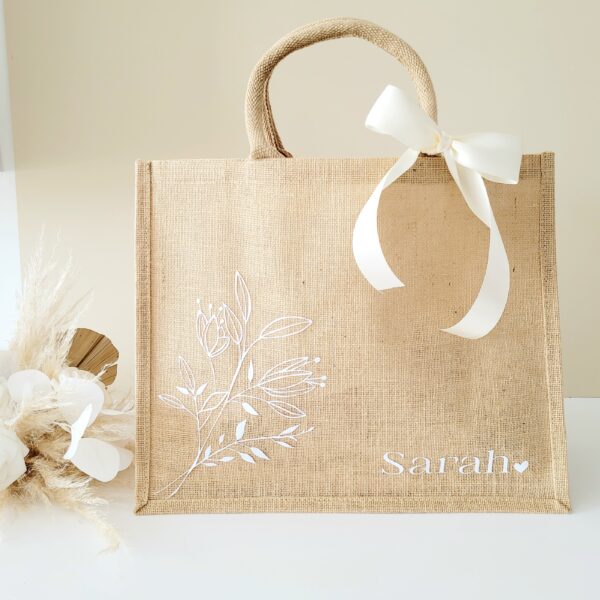 Sac Jute Modèle Prénom Fleurs
